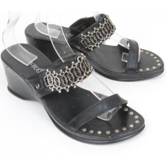 Fashion Bug Black Metal Chain Detail Chandelier Womens Slide On Wedge Size 9M - Picture 1 of 12